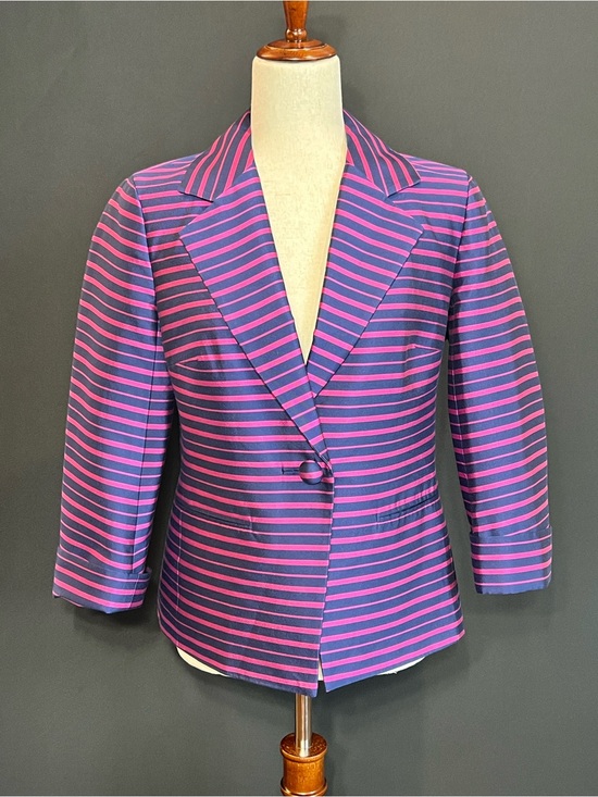 Talbots Jackets & Blazers - Talbots Pink & Navy Striped Silk-Blend Blazer Jacket